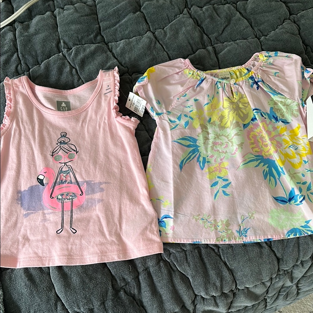 Girls' Pink Flamingo and Floral Tops Set